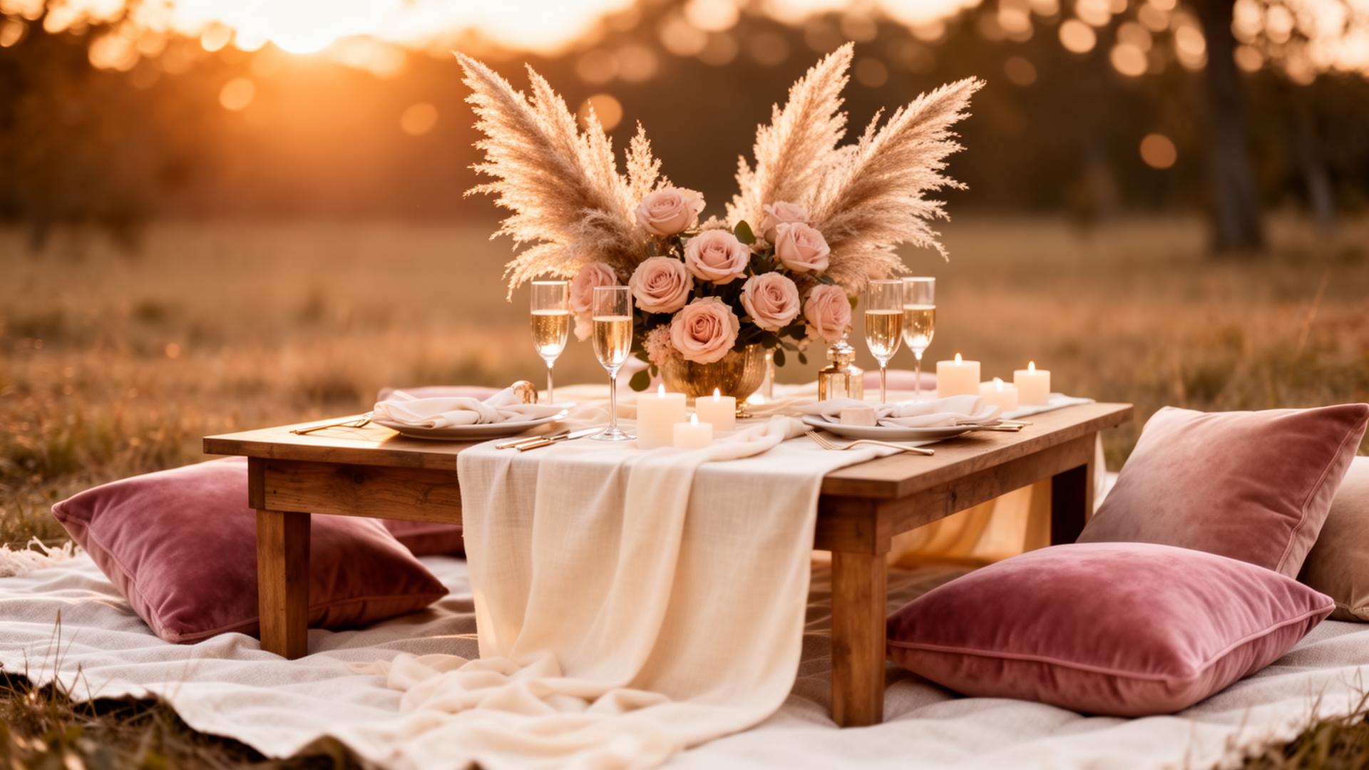 Luxury picnic at golden hour